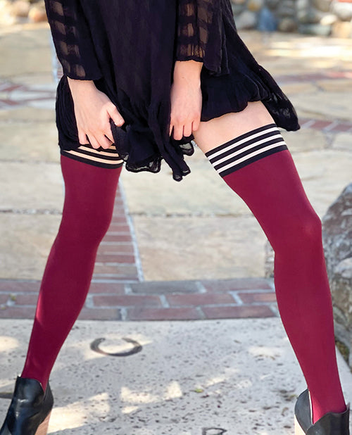 The Soft Hum Kixies Heather Opaque Thigh High Cranberry A