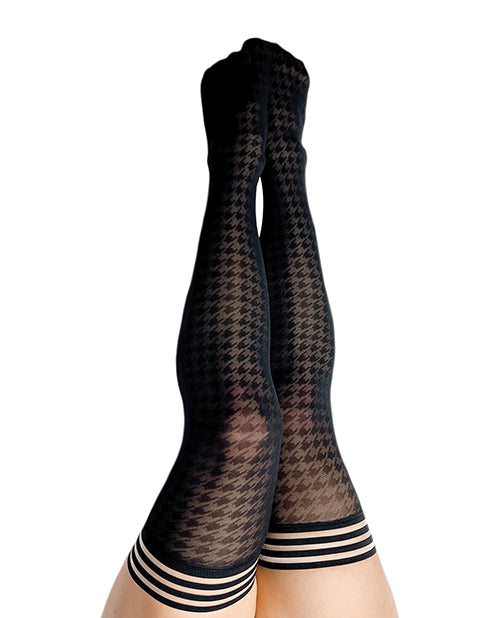 The Soft Hum Kix'ies Meaghan Houndstooth Thigh High Black D