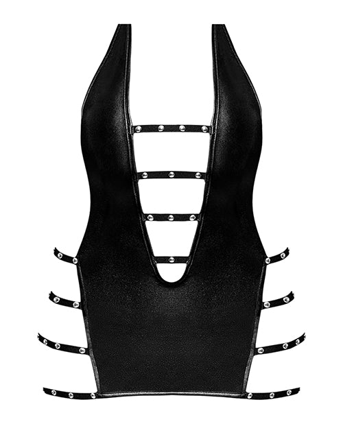 The Soft Hum Lust Portia Mini Dress w/Plush Elastic Strapping Black S/M