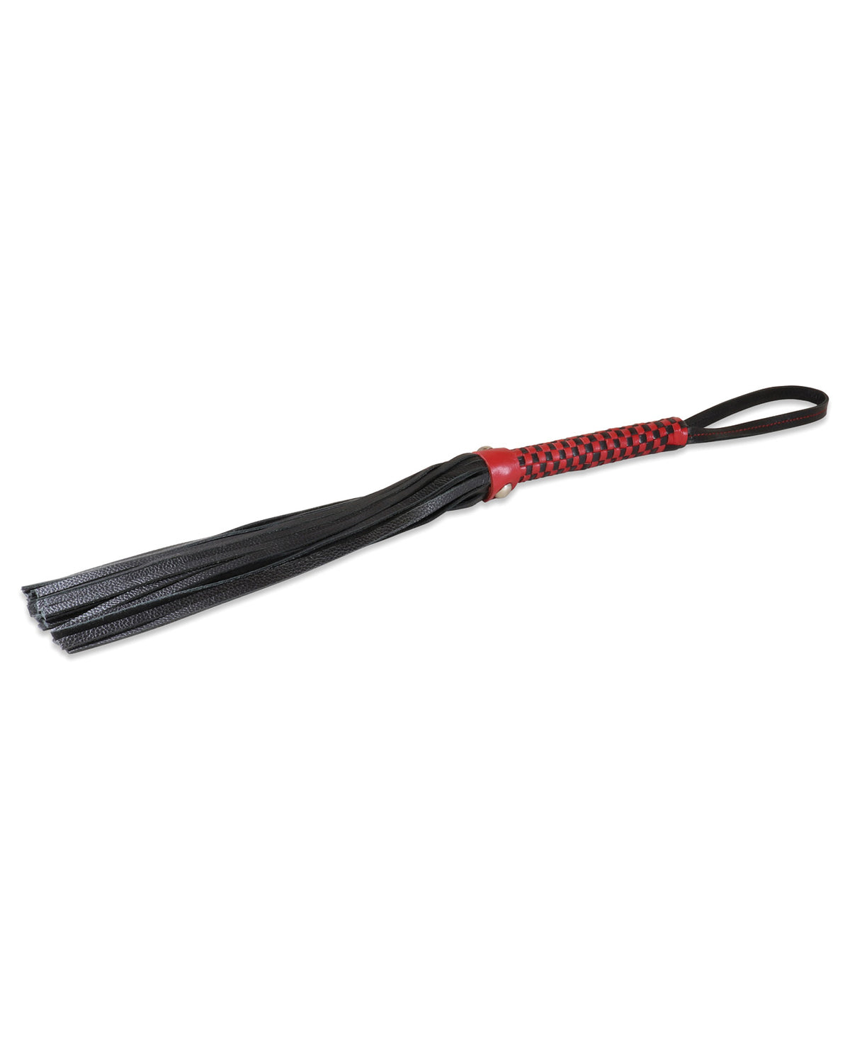 The Soft Hum Sultra 16" Lambskin Flogger Classic Weave Grip - Black w/Red Woven Handle