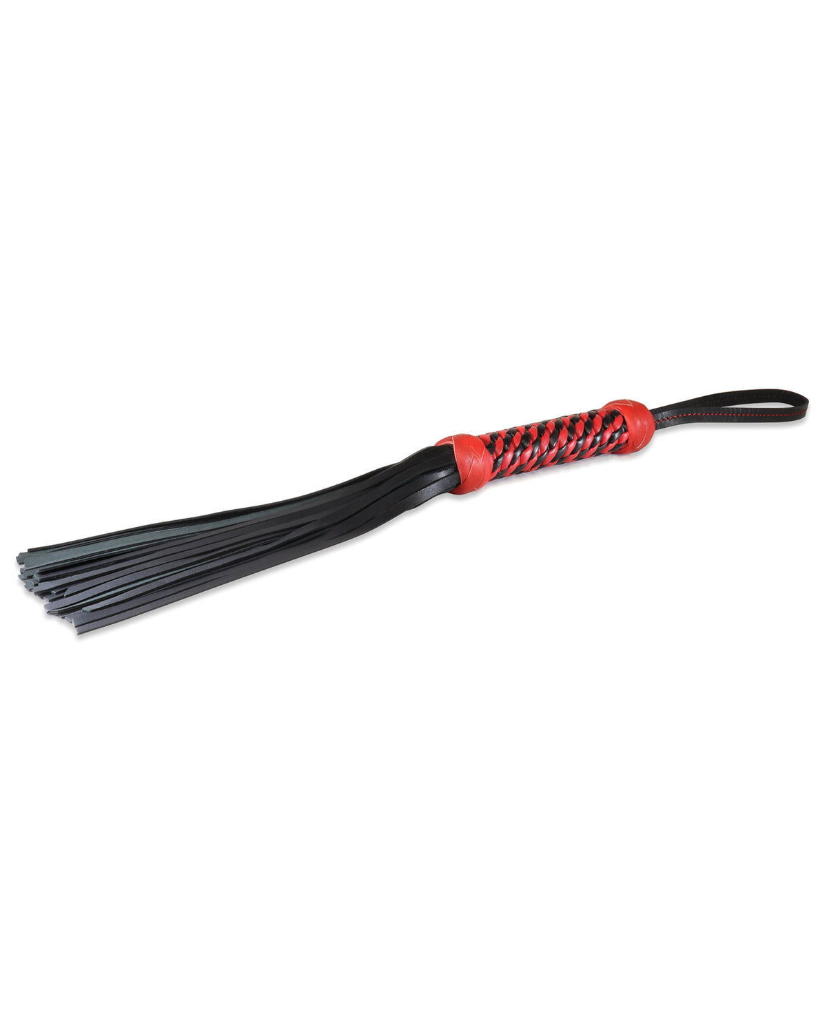 The Soft Hum Sultra 16" Lambskin Twisted Grip Flogger - Black w/Red Woven Handle