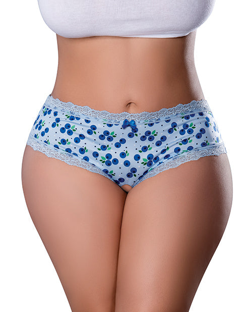 The Soft Hum Sweet Treats Crotchless Boy Short w/Wicked Sensual Care Blueberry Lube - Blue QN