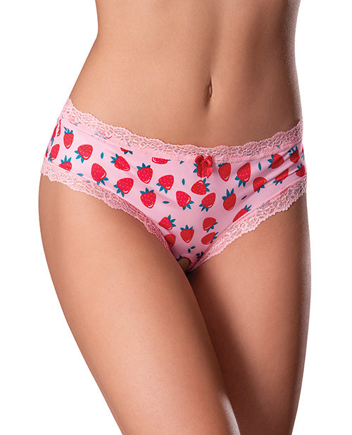 The Soft Hum Sweet Treats Crotchless Boy Short w/Wicked Sensual Care Strawberry Lube - Pink S/M