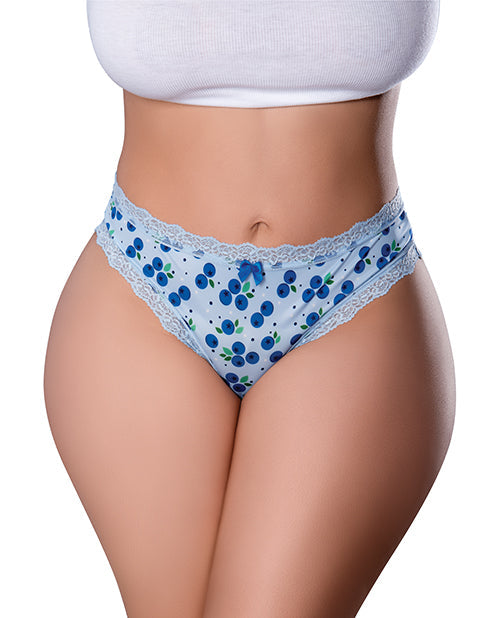 The Soft Hum Sweet Treats Crotchless Thong w/Wicked Sensual Care Blueberry Lube - Blue QN