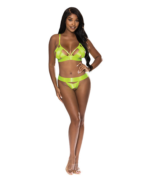 The Soft Hum Strap-Tease Bra &amp; Crotchless Panty Neon Yellow S/M