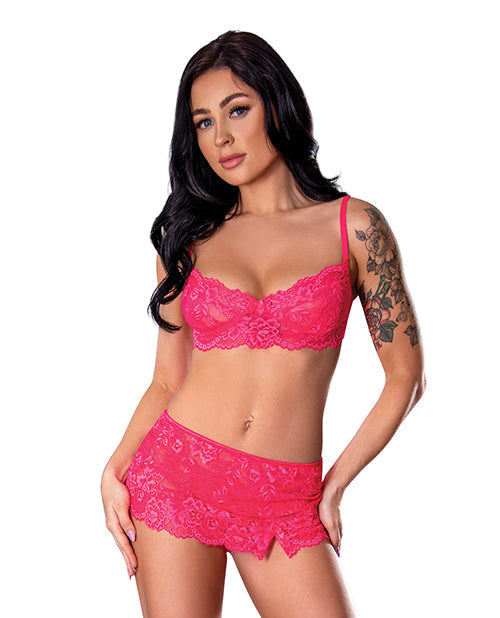 The Soft Hum Get It Girl Lace Bra w/Skirt &amp; Thong - Pink L/XL