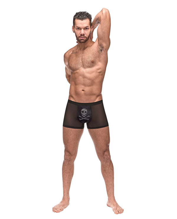 Private Screening Micro Mesh &amp; Modal Skull Pouch Short Black XL