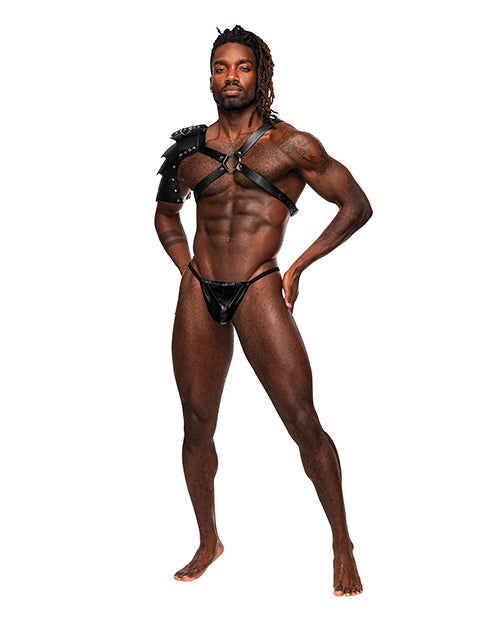 Aquarius PU Leather Chest Harness w/Half Sleeve Black O/S (2)
