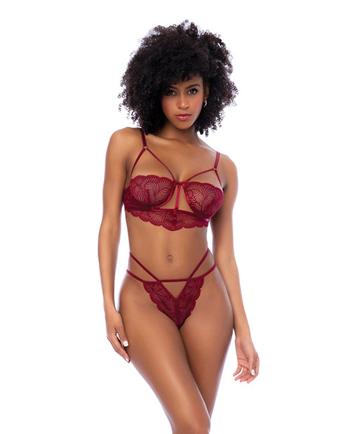 The Soft Hum Lace Underwire Top w/Thong 2 pc Set - Rosewood L/XL