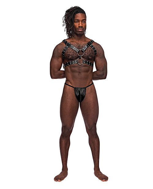 The Soft Hum Leather Gemini Double Ring Harness Black O/S