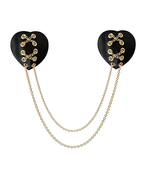 The Soft Hum Neva Nude Two Heart Chained Pasties - Black O/S