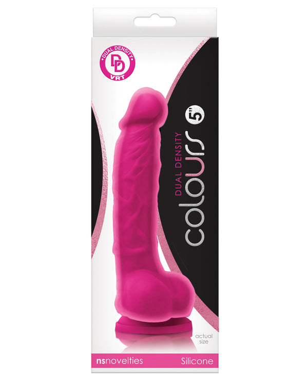 The Soft Hum Colours Dual Density 5" Dong w/Balls &amp; Suction Cup - Pink
