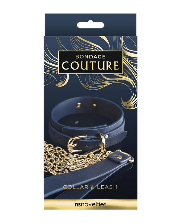The Soft Hum Bondage Couture Vinyl Collar and Leash - Blue