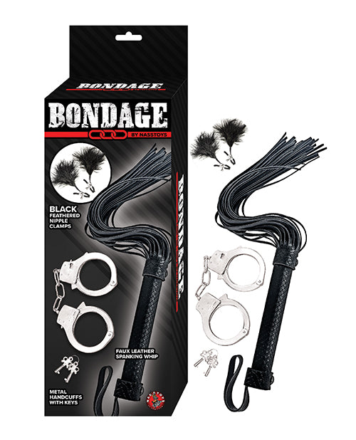 The Soft Hum Bondage by Nasstoys Whip &amp; Cuff Set - Black