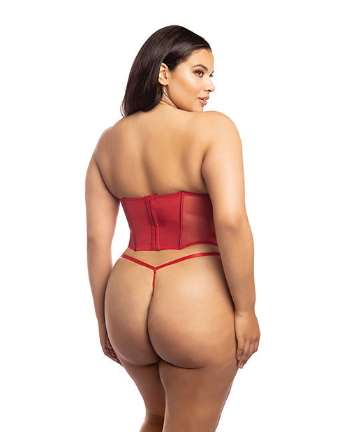 The Soft Hum Holiday Santa's Entourage Boned Velvet Bustier w/Marabou Trim &amp; G-String Red/White 1X/2X