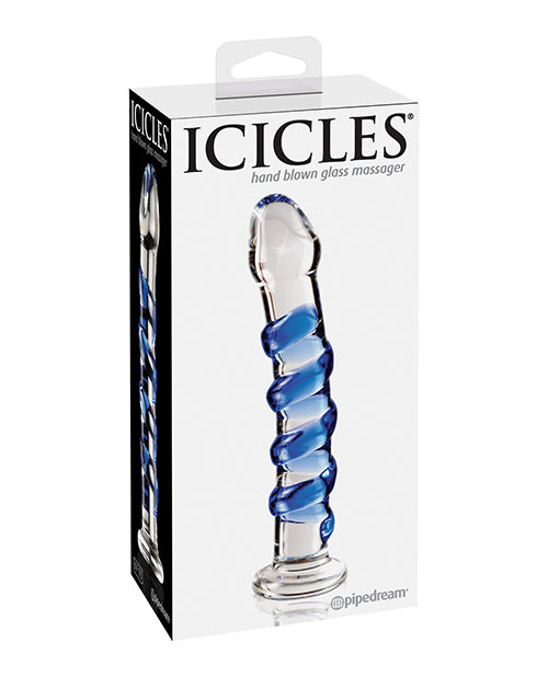 The Soft Hum Icicles No. 5 Hand Blown Glass Massager - Clear w/Blue Swirls