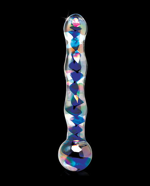 The Soft Hum Icicles No. 8 Hand Blown Glass Massager - Clear w/Inside Blue Swirls