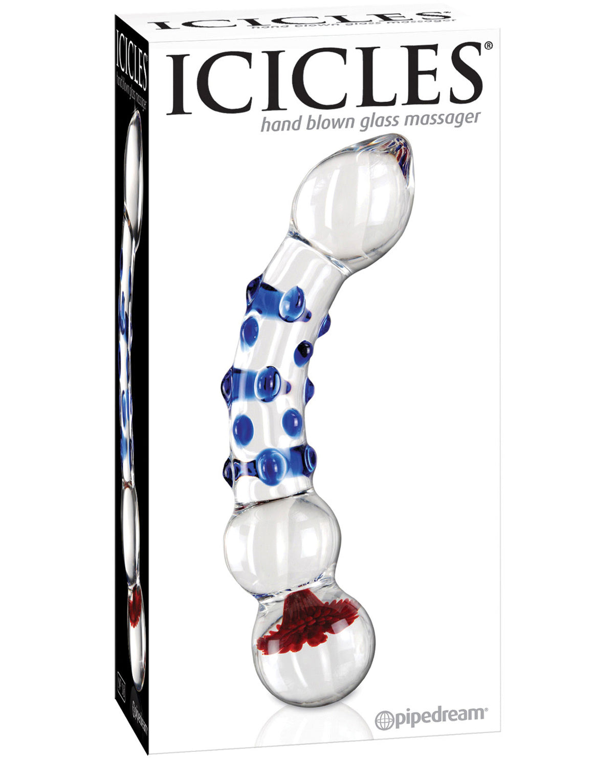 The Soft Hum Icicles No. 18 Hand Blown Glass Massager - Clear w/Blue Knobs