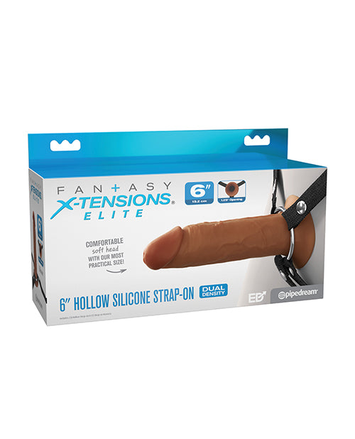 The Soft Hum Fantasy X-tensions Elite 6" Silicone Hollow Strap-on w/Harness - Brown
