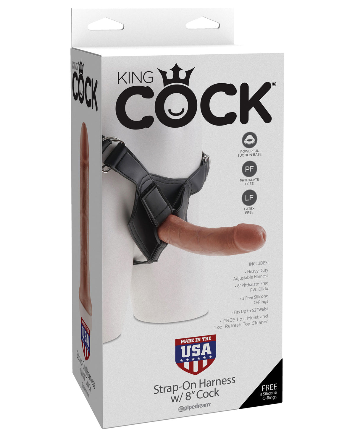 The Soft Hum King Cock Strap-On Harness w/8" Cock - Tan