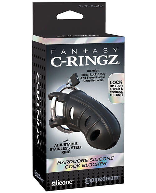The Soft Hum Fantasy C-Ringz Hardcore Silicone Cock Blocker - Black