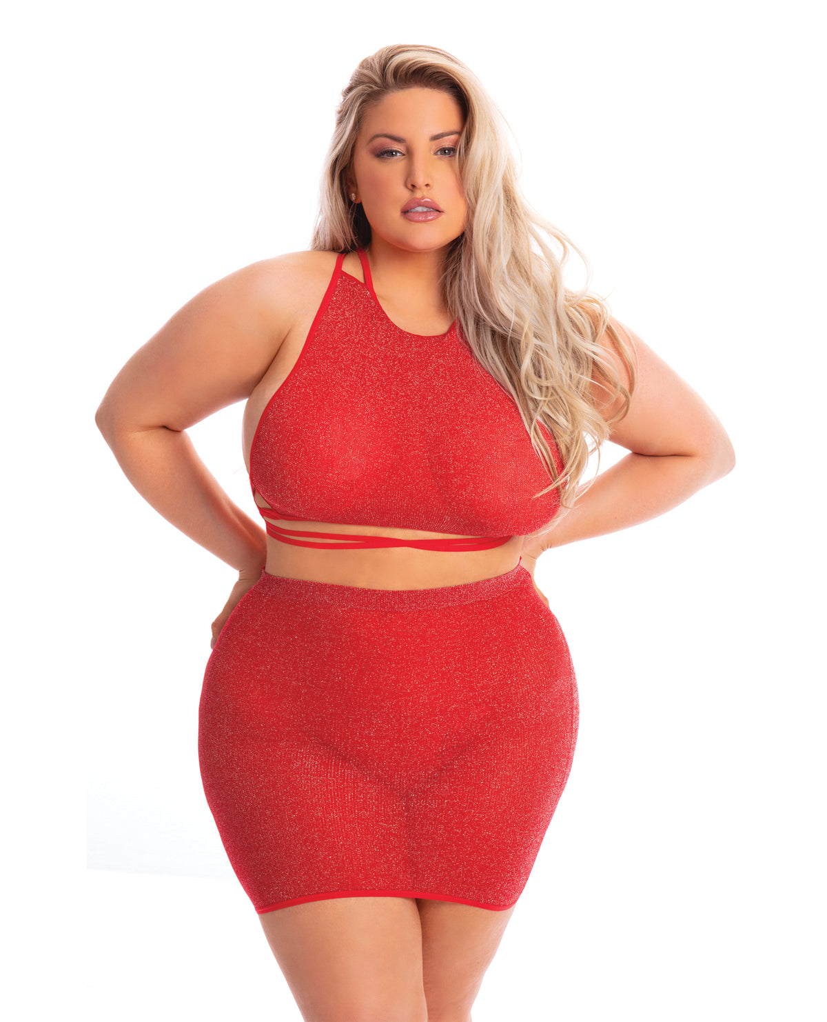 The Soft Hum Pink Lipstick Midnight Sun Skirt Set Red QN