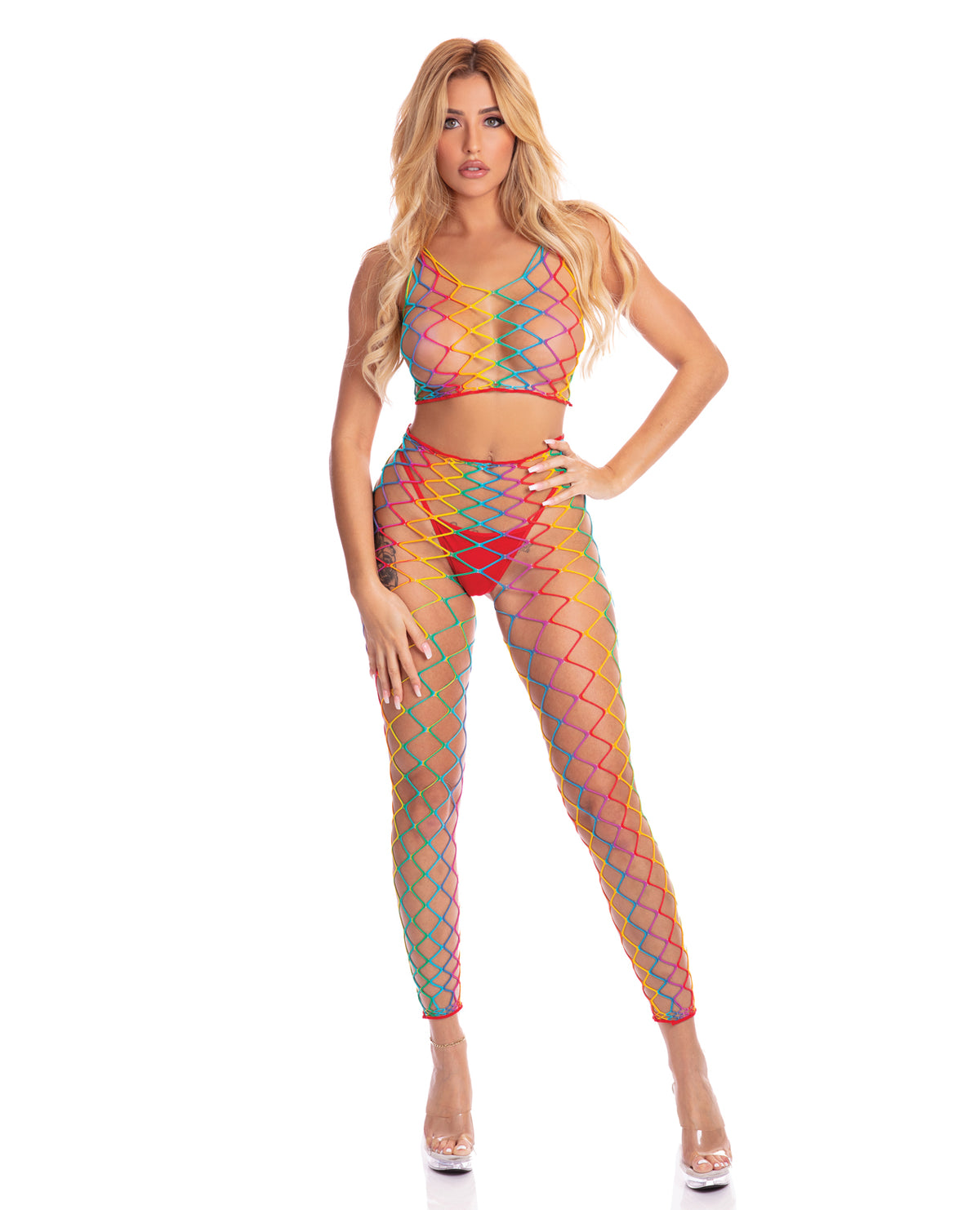 The Soft Hum Pink Lipstick Roy G. Biv 2 pc Bodystocking Rainbow O/S