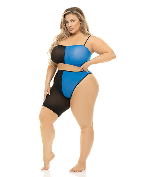 The Soft Hum Pink Lipstick Block You Out Bandeau &amp; Bottom Black/Blue QN