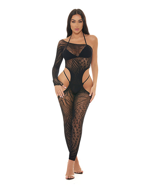 The Soft Hum Pink Lipstick Star Sign Bodystocking - Black O/S