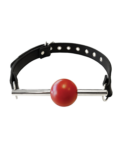 The Soft Hum Rouge Leather Ball Gag with Stainless Steel Rod and Removable Ball - Black with Red