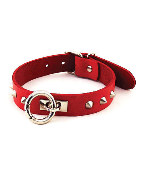 The Soft Hum Rouge Leather O Ring Studded Collar - Red