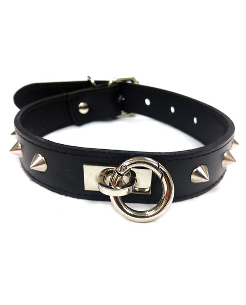 The Soft Hum Rouge Leather O Ring Studded Collar - Black