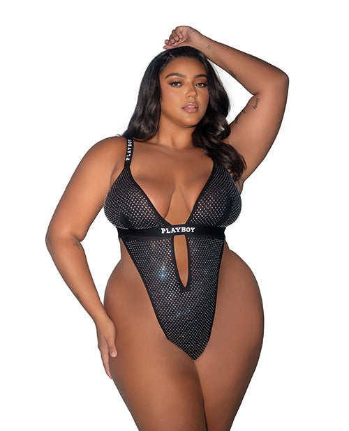 The Soft Hum Playboy Disco Fever Rhinestone &amp; Spandex Teddy - Black 1X
