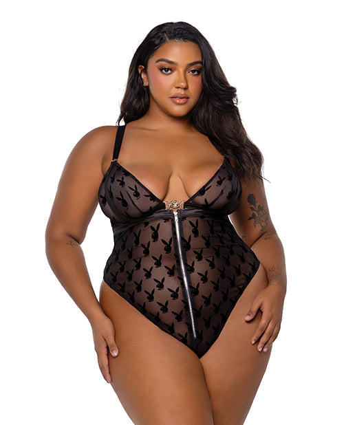 The Soft Hum Playboy Bunny Charm Teddy - Black 2X