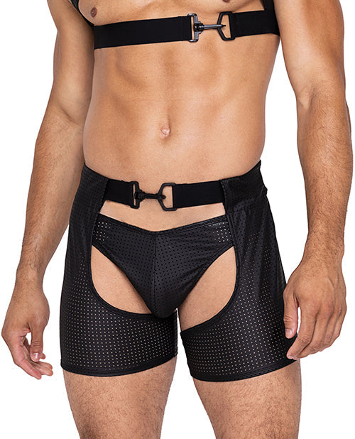 The Soft Hum Master Chaps w/Hook &amp; Ring Closure &amp; Rear Cut Out (Thong Not Included) - Black XL