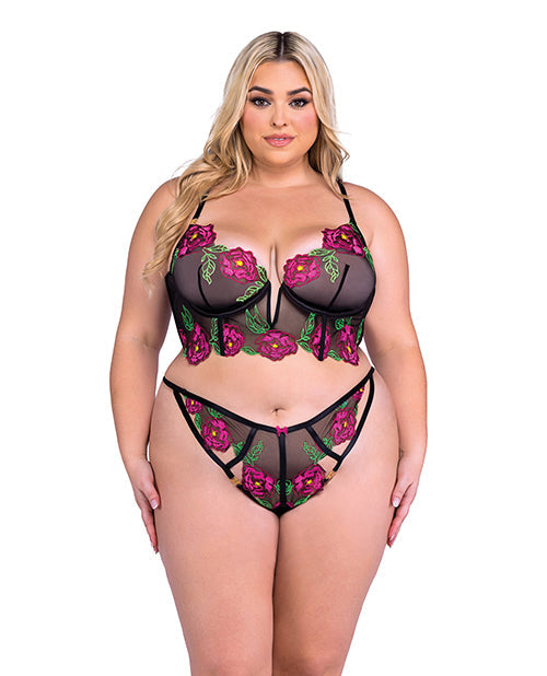 Peony Paradise Underwire Bralette &amp; G-String - Black 2X