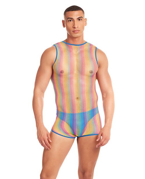The Soft Hum Rainbow Party Pride Star Mesh Singlet 2 pc Set w/Thong - Rainbow L/XL