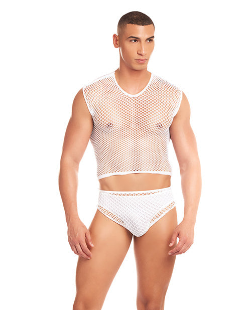 The Soft Hum Rainbow Party Net-Flex Large Mesh 3 pc Set w/Thong - White L/XL