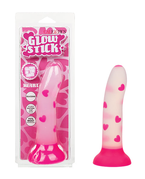 The Soft Hum Glow Stick Heart Suction Cup Glow-in-the-Dark Dildo - Pink