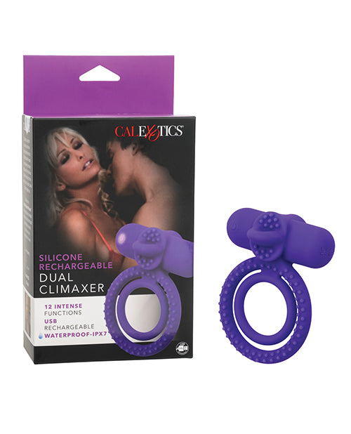 The Soft Hum Couple's Enhancer Silicone Rechargeable Dual Climaxer Enhancer w/Flickering Tongue - Purple