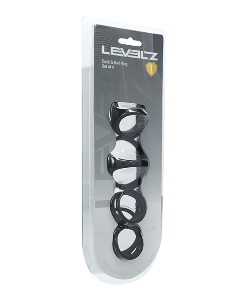 Shots Levelz Set of 4 Silicone Cock &amp; Ball Rings - Black
