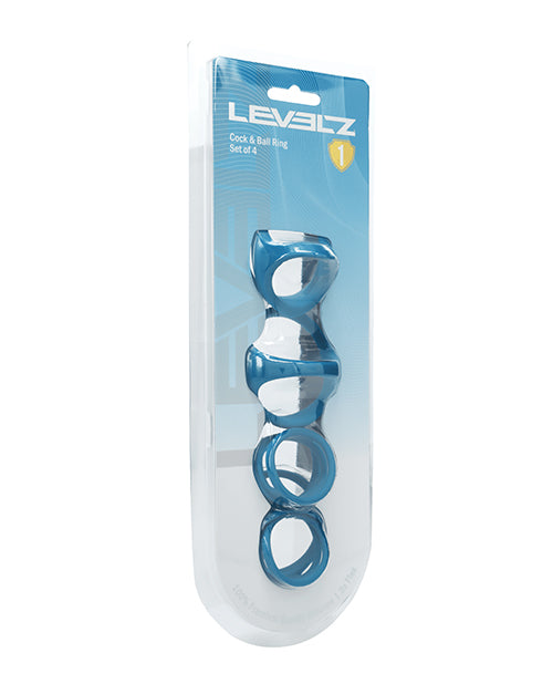 Shots Levelz Set of 4 Silicone Cock &amp; Ball Rings - Teal