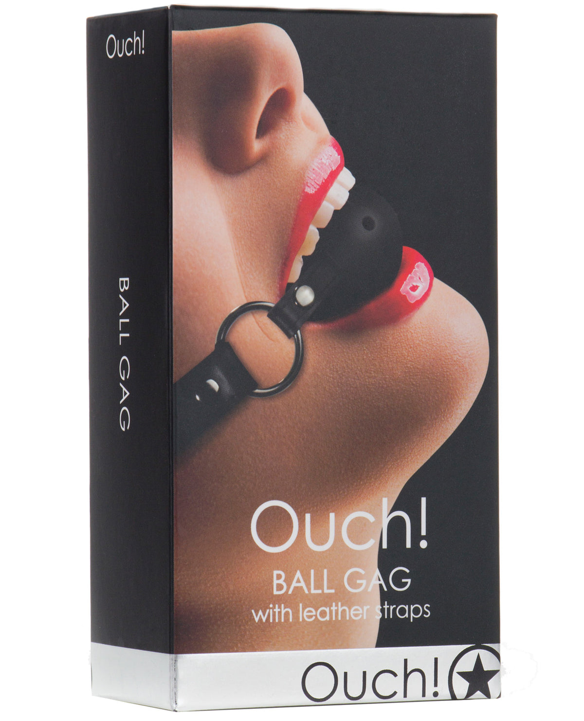 The Soft Hum Shots Ouch Ball Gag w/Leather Straps - Black