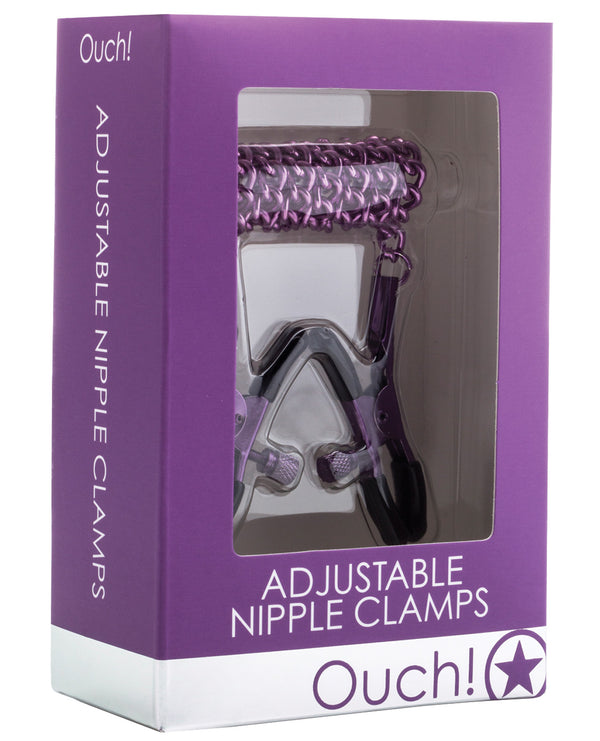 The Soft Hum Shots Ouch Adjustable Nipple Clamps w/Chain - Purple