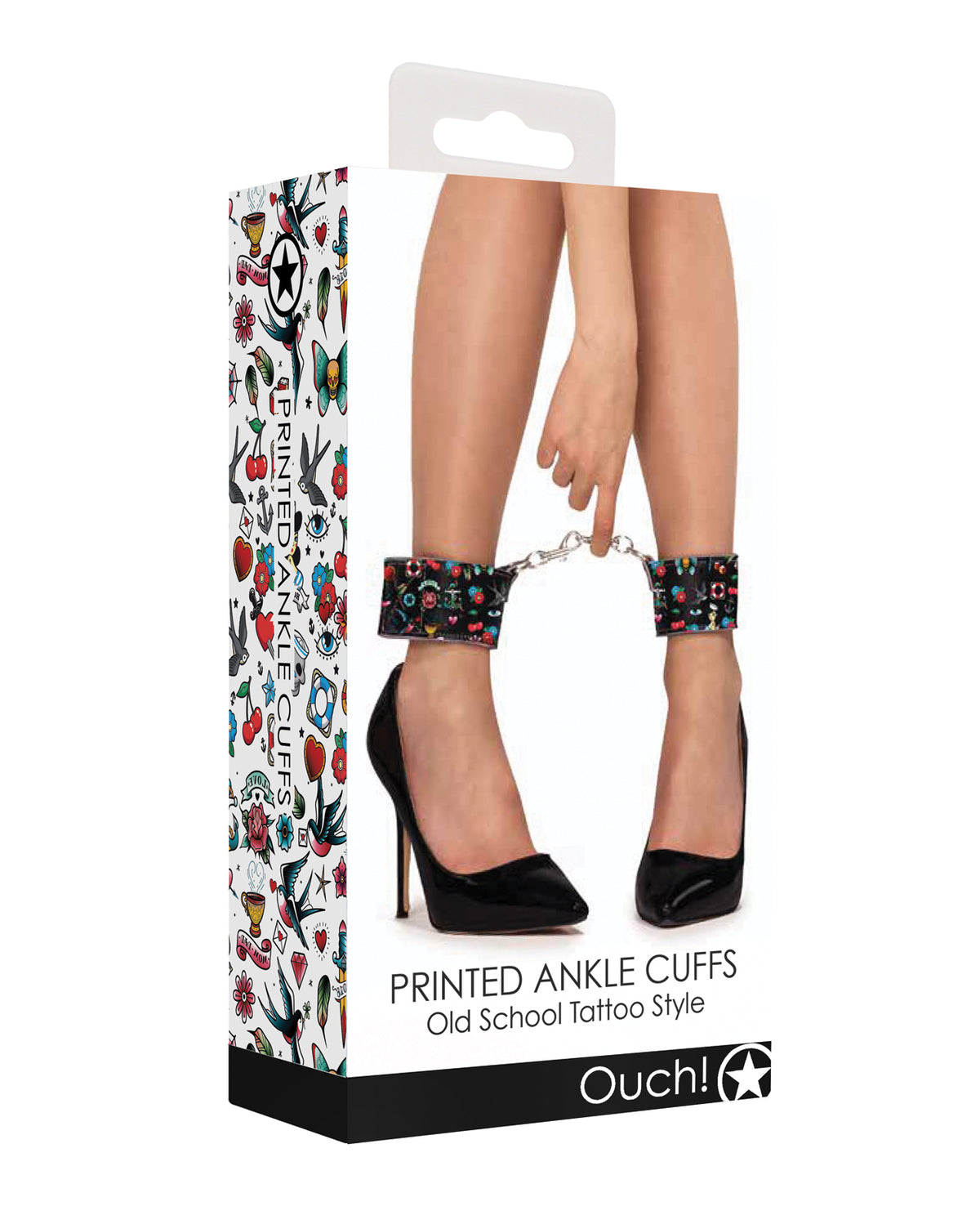 The Soft Hum Shots Ouch Old School Tattoo Style Printed Ankle Cuffs- Black