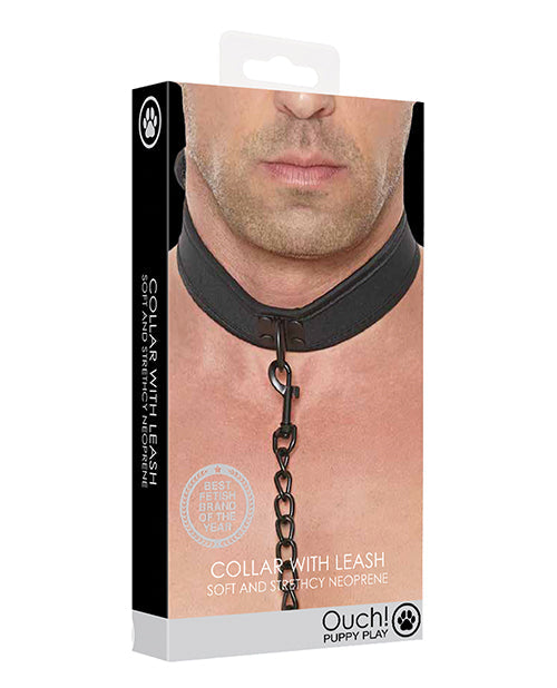 The Soft Hum Shots Ouch Puppy Play Puppy Collar w/Leash - Black