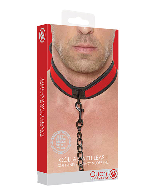 The Soft Hum Shots Ouch Puppy Play Puppy Collar w/Leash - Red