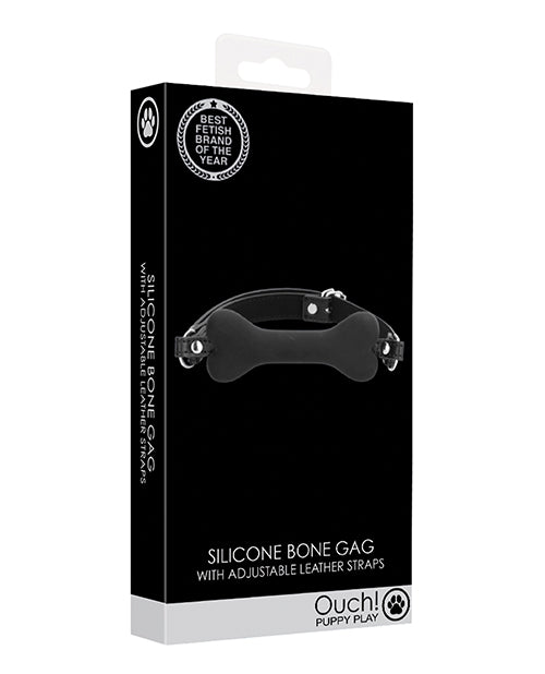 The Soft Hum Shots Ouch Puppy Play Silicone Bone Gag - Black