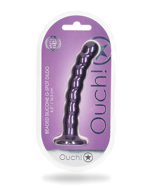 The Soft Hum Shots Ouch 6.5" Beaded G-Spot Dildo - Metallic Purple