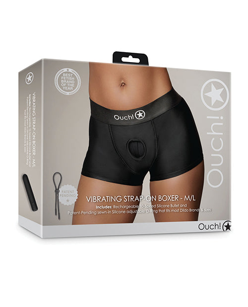 The Soft Hum Shots Ouch Vibrating Strap On Boxer - Black M/L